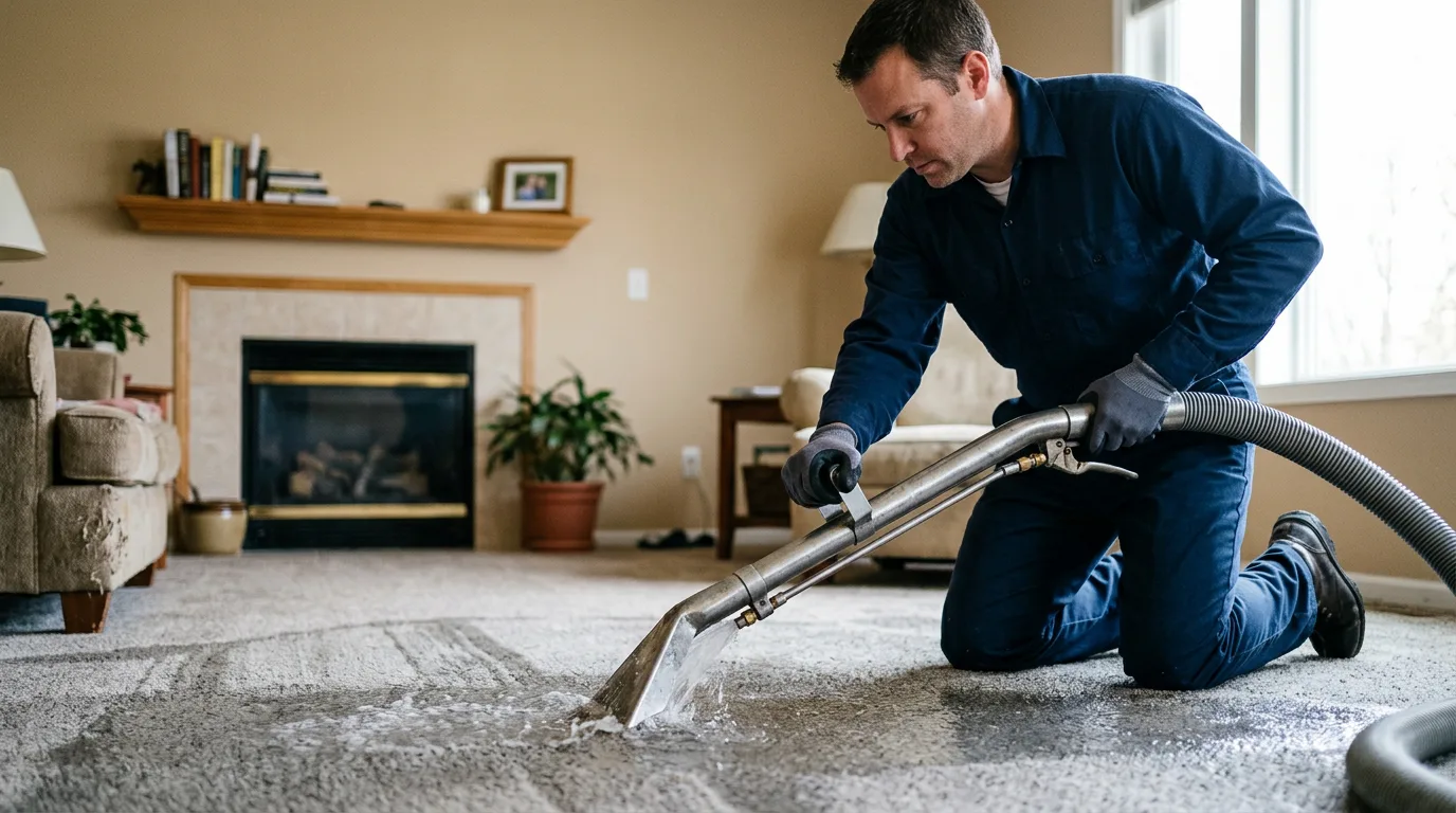 Water damage restoration technician working near Norfolk, MA